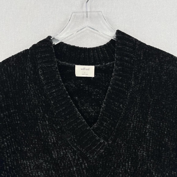 ARITZIA WILFRED Sweater Womens Small Black Chenille V-neck Chunky Oversized - Picture 3 of 11